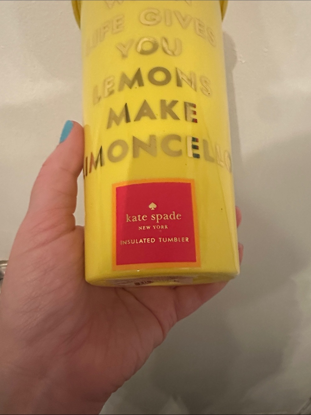 kate spade yellow reusable tumbler with straw - Picture 2 of 5